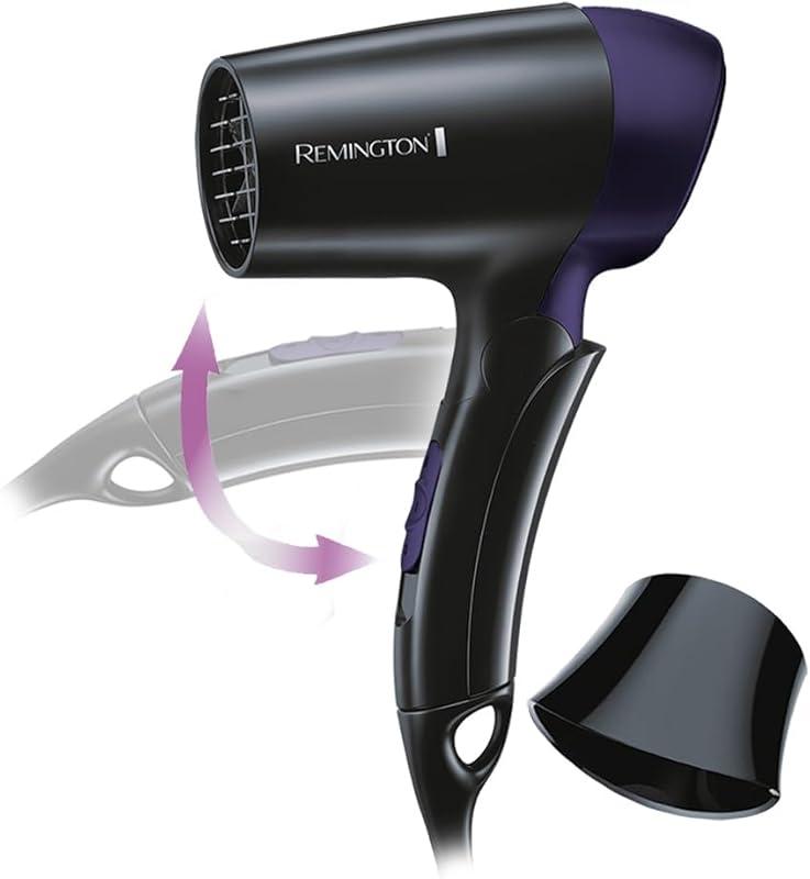Remington Sèche-Cheveux Pliable [Ultra Compact Léger] On The Go (Puissant 1400W, 2 températures par vitesse, réglage de voltage universel, concentrateur) Sèche-cheveux de voyage D2400