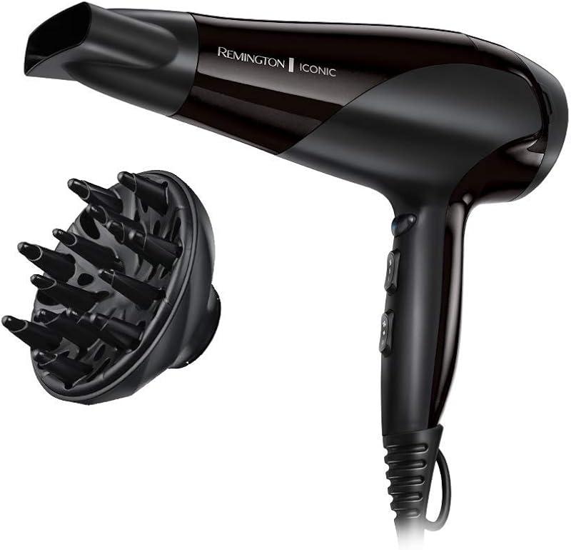 Remington Sèche-cheveux Ionique [Puissant & Léger] Ionic Dry Noir (2200W, coiffage délicat en douceur & répartition uniforme de chaleur, 3 températures / 2 vitesses, concentrateur, diffuseur) D3198