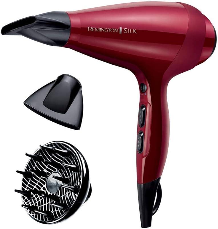 Remington Sèche-cheveux Professionnel [Douceur & Brillance] Silk (2400W, Turbo 140 km/h, Ionique, Revêtement Céramique enrichi à la protéine de soie, Moteur AC performant, Accessoires) AC9096