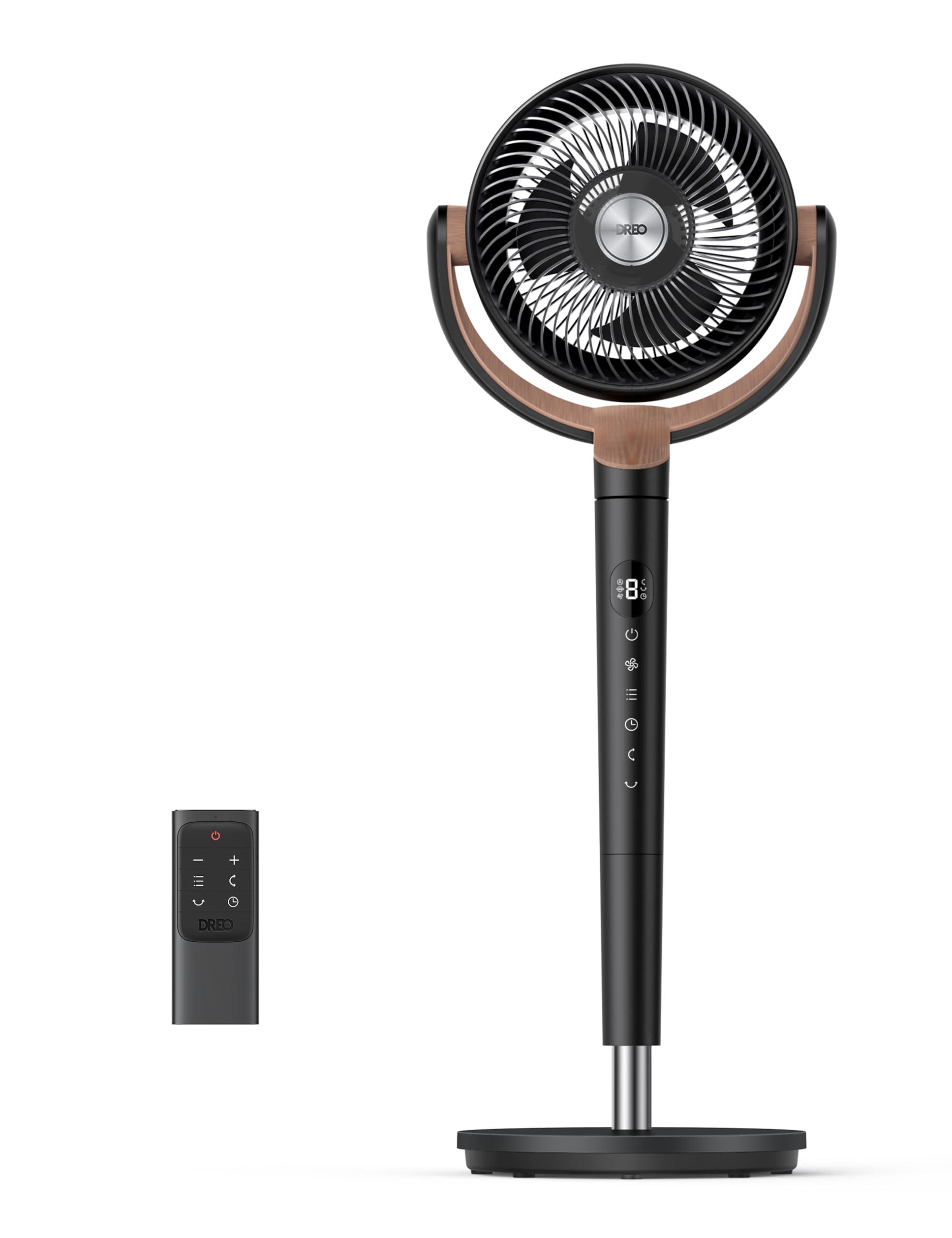 DREO ventilateur sur pied silencieux 20 dB avec oscillation omnidirectionnelle 120°+120°, portée du vent 26 m, débit d’air 1615 m³/h, circulateur Turbo, hauteur réglable 94–107 cm, 3 modes, 8 vitesses Noir standard