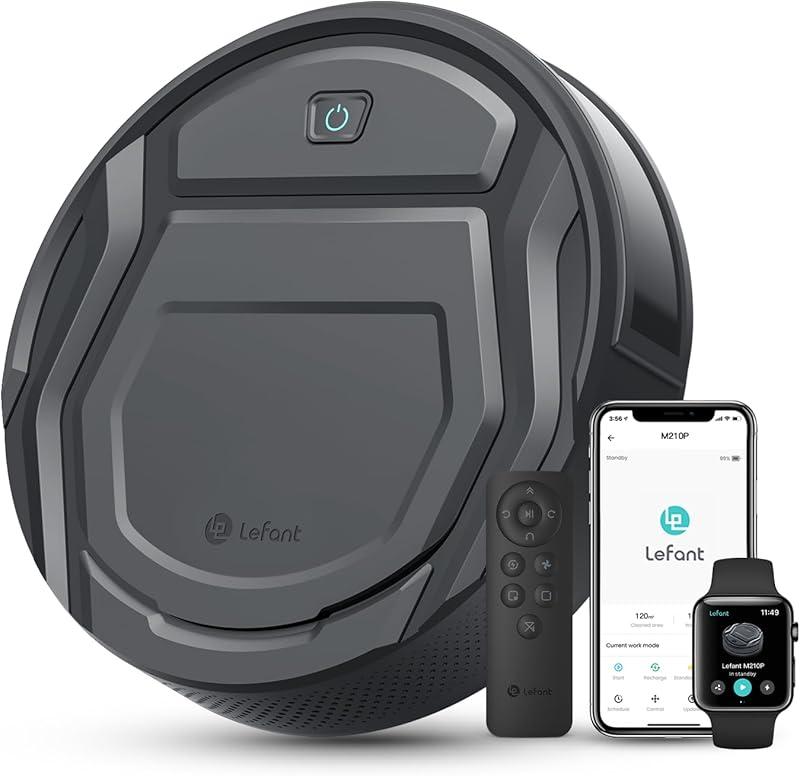Lefant Robot Aspirateur M210P, 2200Pa d’Aspiration, Mince Silencieux, 6 Modes de Nettoyage, Auto-Charge, WiFi Bluetooth Alexa App, 120min d’Autonomie, Idéal Poils d’Animaux Sols Durs Tapis