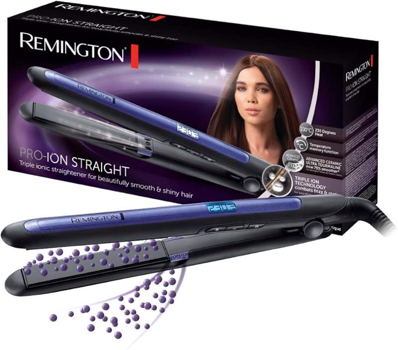 Remington Lisseur Cheveux [Ionique: anti-frizz & antistatique] Pro-Ion (Céramique Tourmaline, Douceur & Brillance, Glisse facile, Écran LCD, Fonction Mémoire) Fer à Lisser S7710