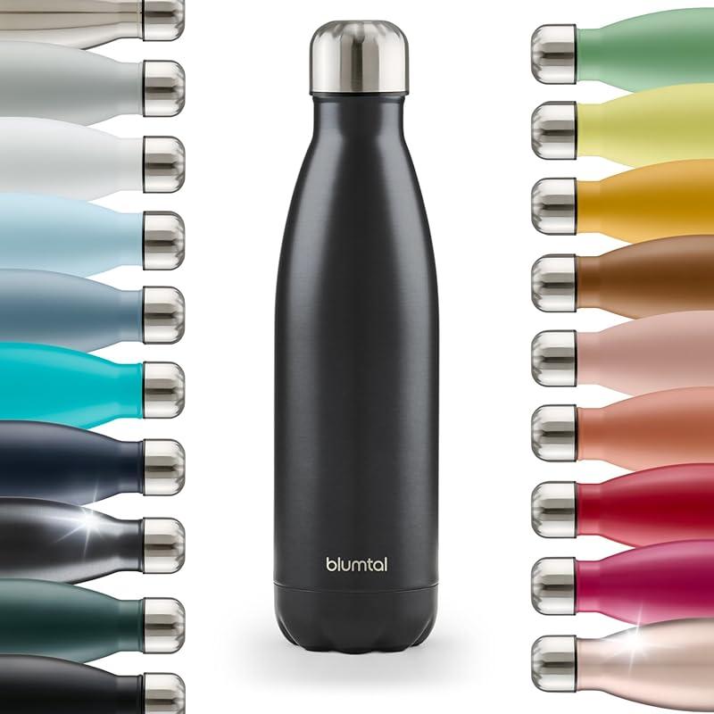 Blumtal® Bouteille isotherme Charles- Gourde 1l- Gourde inox 1l sans BPA froid&chaud- Contenant isotherme en métal- Bouteille d'eau- Contenant 1l- Gourde isotherme 1l - Métal noir