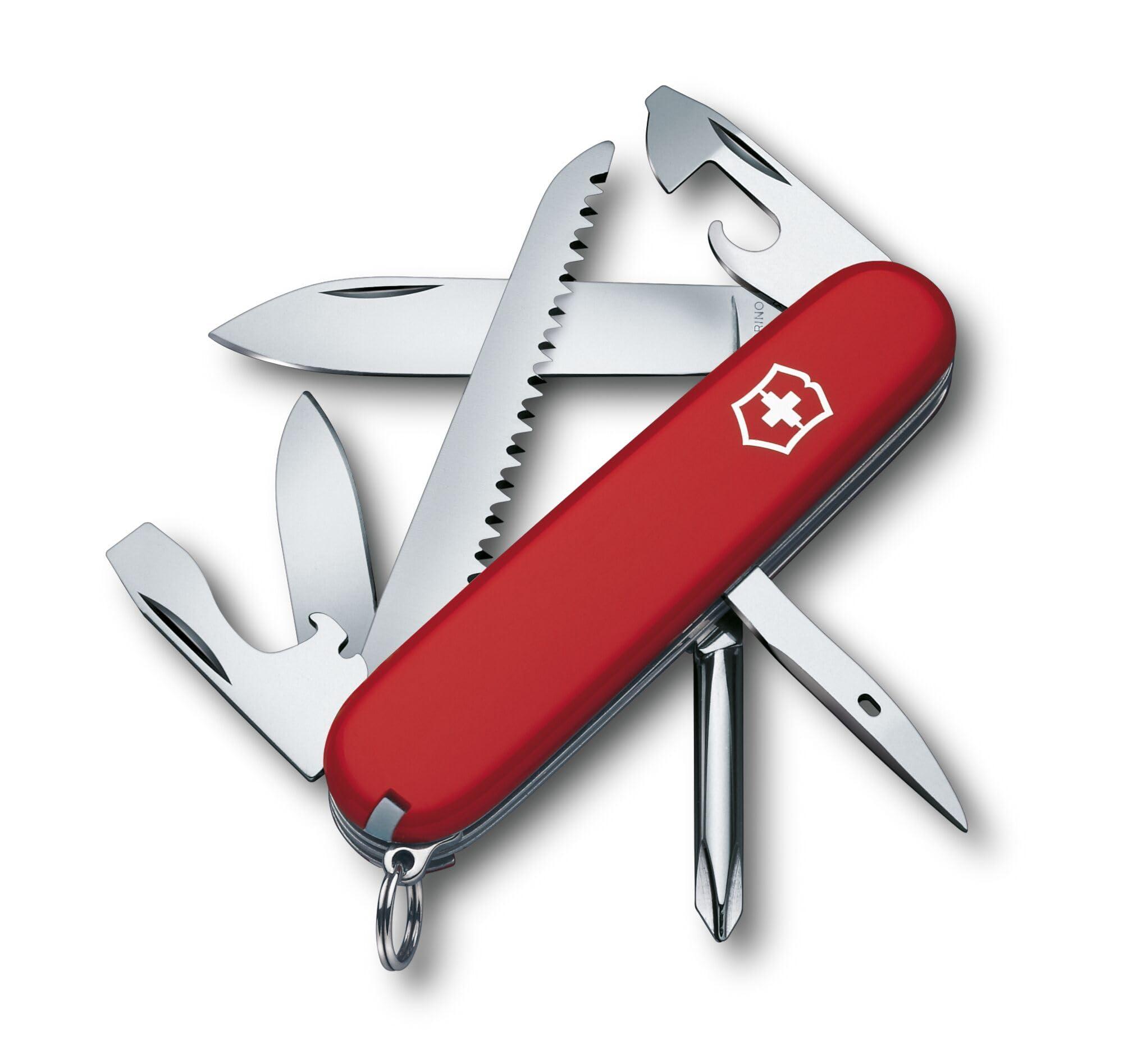 Victorinox Hiker, Swiss Army Knife, Couteau de Poche Suisse, Léger, Multitool, 13 Fonctions, Lame, Scie à Bois, Rouge Unique