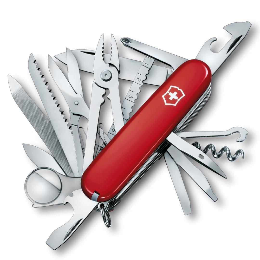 Victorinox Swiss Champ, Swiss Army Knife, Couteau de Poche Suisse, Léger, Multitool, 33 Fonctions, Lame, Ciseaux, Tire Bouchon, Rouge