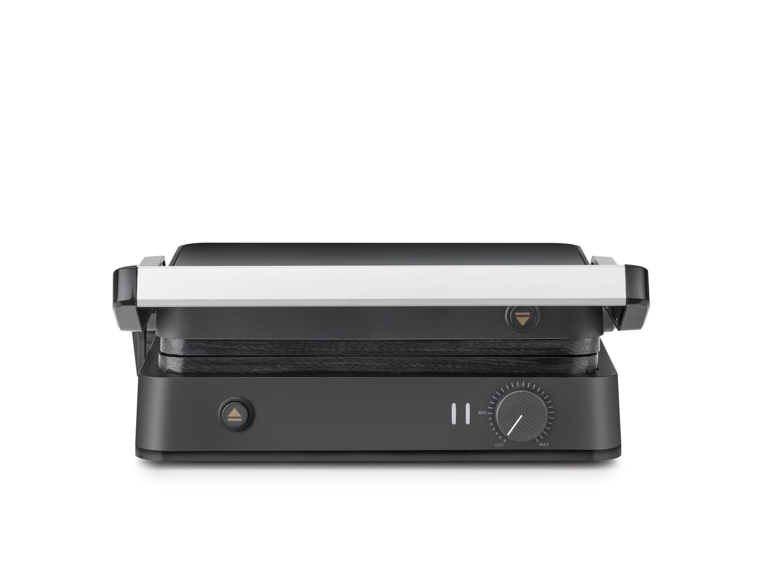 SEVERIN SEVINI LITE Multi-gril viande,Gril avec fonction plancha,Gril électrique pour légumes, steaks et paninis, Gril viande, Plaques avec revêtement céramique, 1 800 W, Noir/Inox, KG 2398 Extra large, plaques amovibles