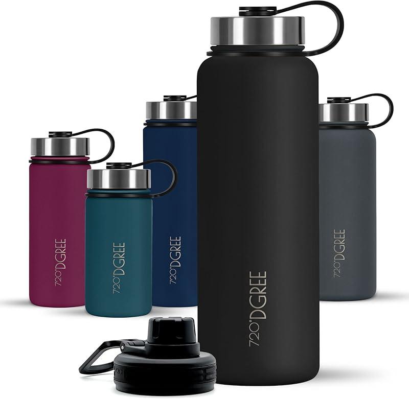 720°DGREE Bouteille Isotherme "noLimit" - 410ml, 530ml, 710ml, 950ml, 1200ml | Gourde en Acier Inoxydable d'eau, thé, café, jus, boisson chaud ou froid | Premium de Isolée sous vide +Sport-Couvercle