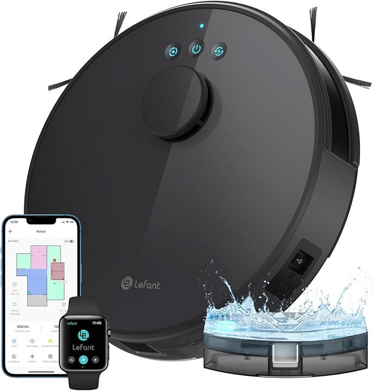 Lefant Robot Aspirateur Laveur 2 en 1, Super Aspiration 5500Pa, Navigation LDS, Cartographie, Zones Virtuelles, Aspirateur Robot Connecté par Alexa/APP/WiFi, Idéal pour Poils Animaux, Tapis Sols Durs