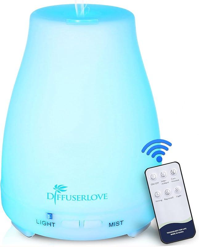 Diffuserlove Diffuseurs d'Huiles Essentielles Electrique 200Ml Humidificateurs à Diffuseur d'Aromathérapie avec 7 Lumières De Couleur Et Arrêt Automatique sans Eau pour Chambre Bureau Cuisine