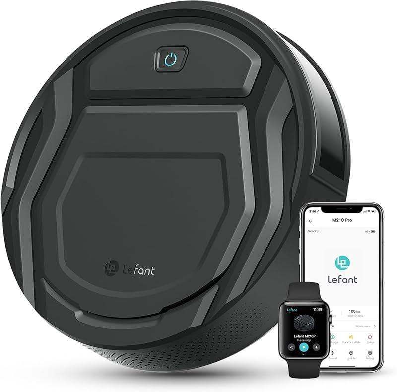 Lefant Aspirateur Robot, Robot Aspirateur Mince Silencieux Connecté avec WiFi/Bluetooth/Alexa/App, 6 Modes de Nettoyage, Auto-Charge, 120min d'Autonomie, Idéal pour Poils d'animaux Sols Durs, M210P