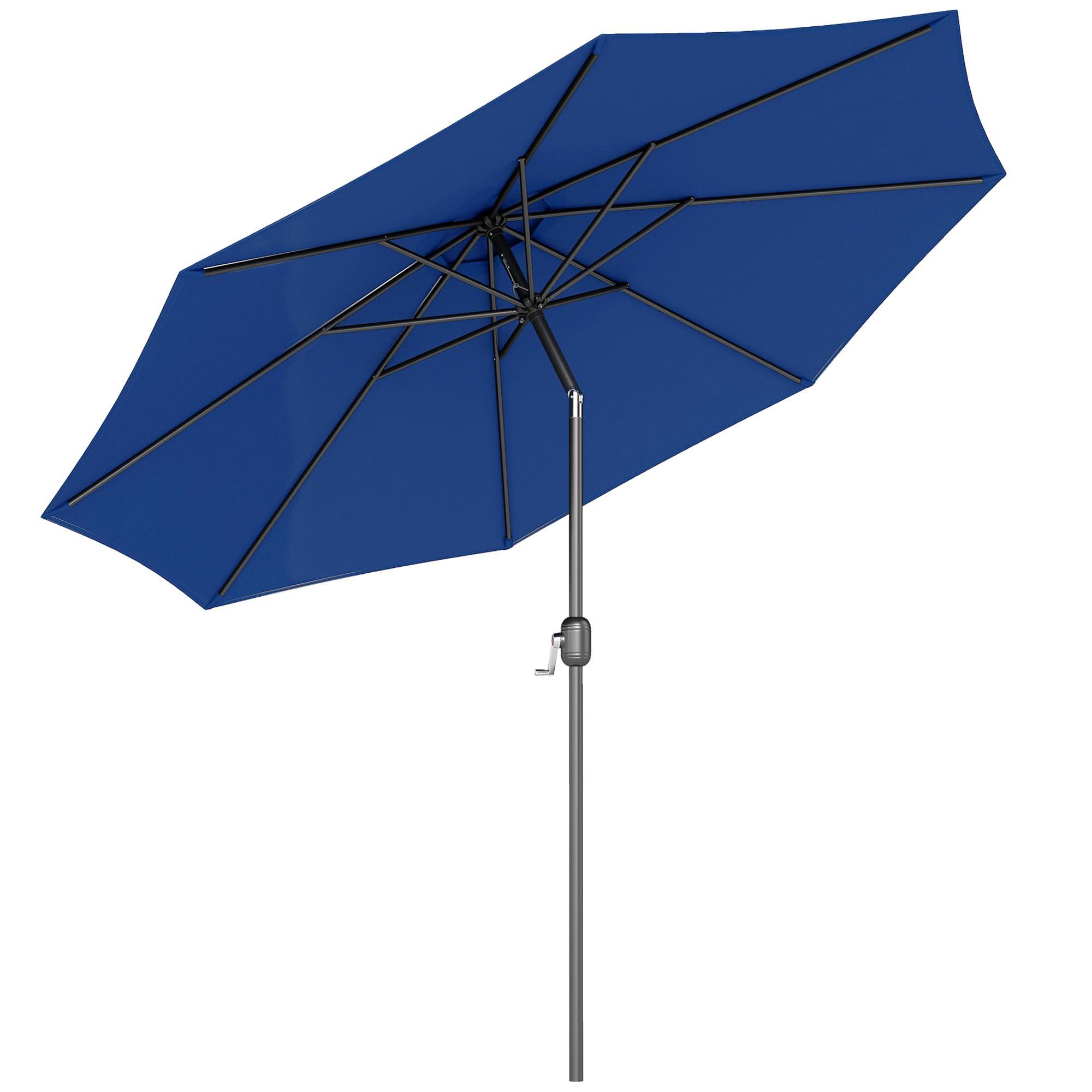 Outsunny Parasol de jardin extérieur Parasol droit inclinable Ø 3 m en métal Rond Polyester 180g/m² manivelle inclinable Bleu