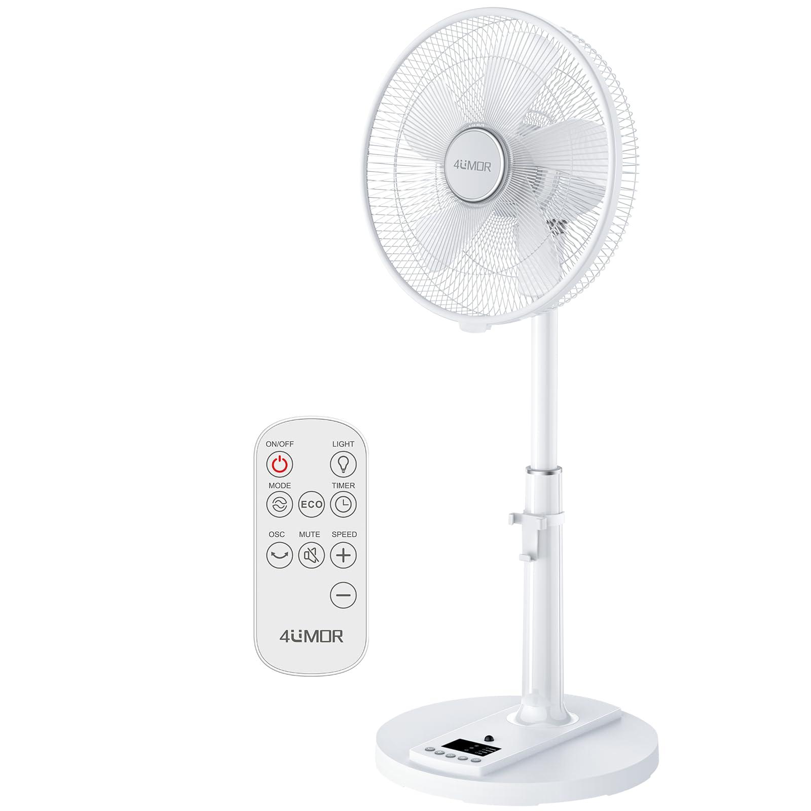 4UMOR Ventilateur sur Pied Ultra Silencieux 20dB avec Télécommande 2772m³/h DC Moteur Brushless 24W 4 Modes 9h Minuterie 9 Vitesses Oscillation Hauteur Ajustable pour Maison Chambre Bureau