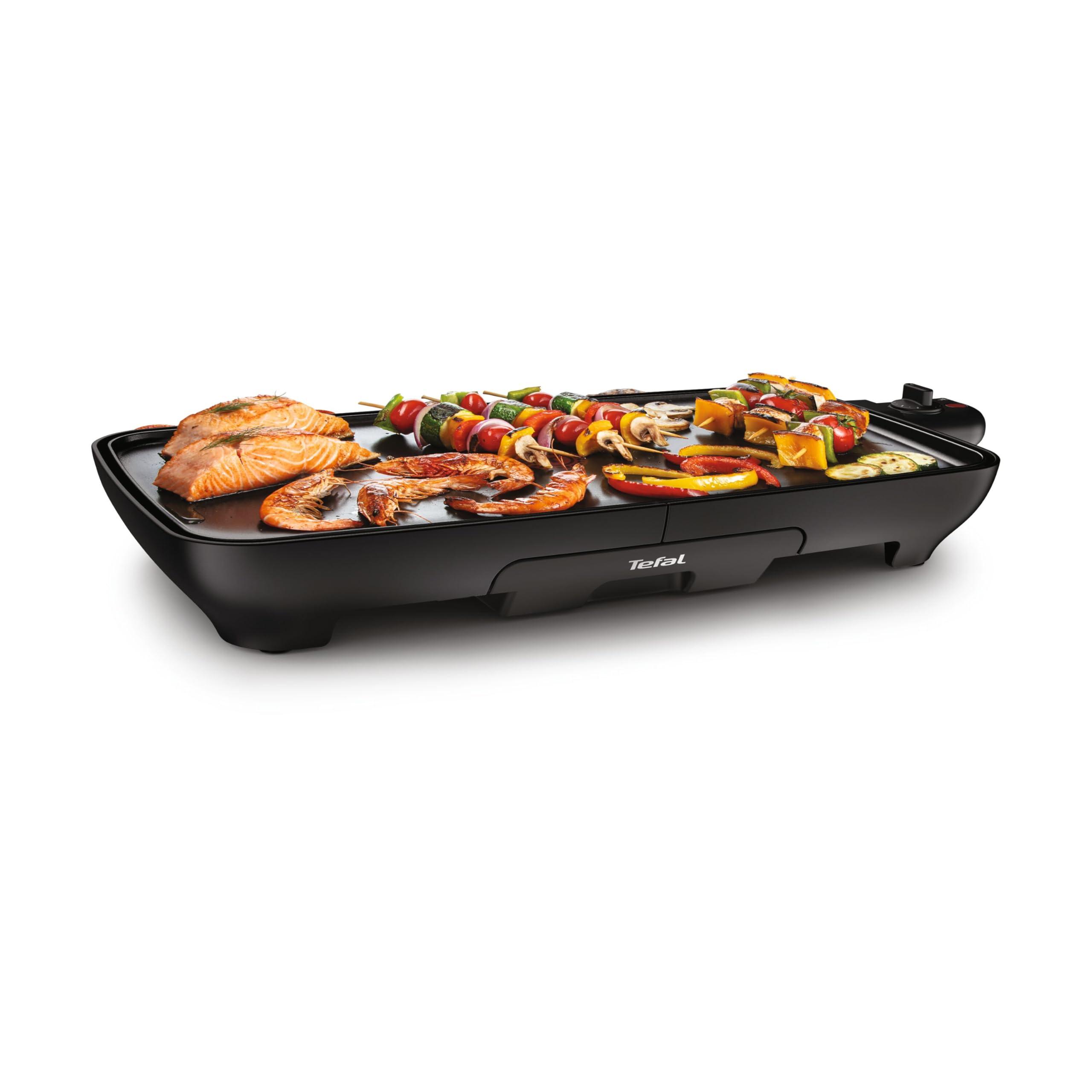 Tefal Malaga Plancha électrique XL 2000W avec Thermostat réglable Grande surface de cuisson 6 à 8 personnes Revêtement antiadhésif Thermo-Spot avec Bac à jus Compatible lave vaisselle Noir CB501812 2000W - 1 Zone