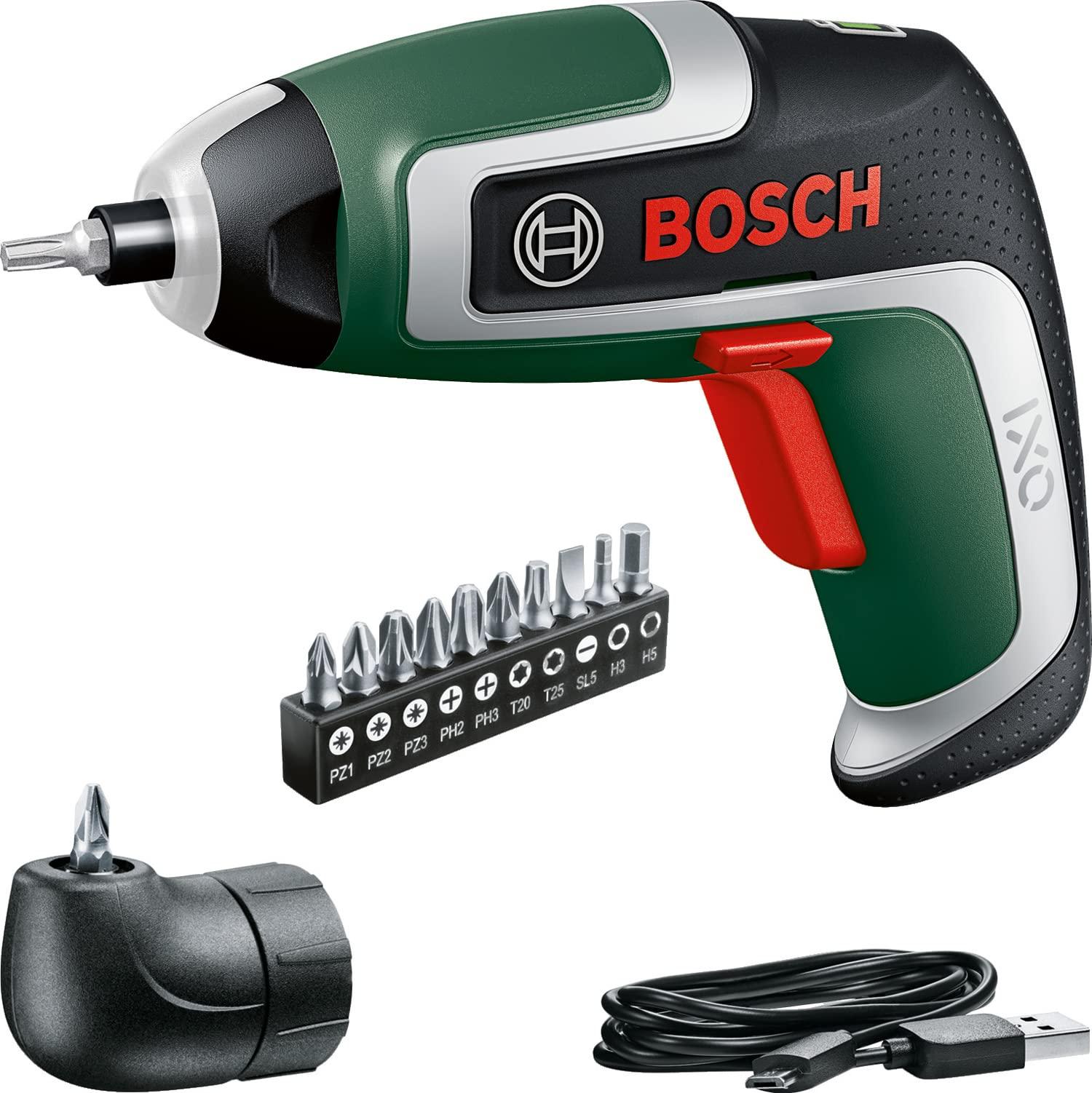 Bosch Visseuse compacte sans fil IXO Kit (7e génération ; 3,6 V ; 2,0 Ah ; 5,5 Nm ; adaptateur de renvoi d'angle incluse ; câble micro-USB ; visse jusqu'à 190 vis; livré dans un carton) IXO Exclusive IXO Exclusive