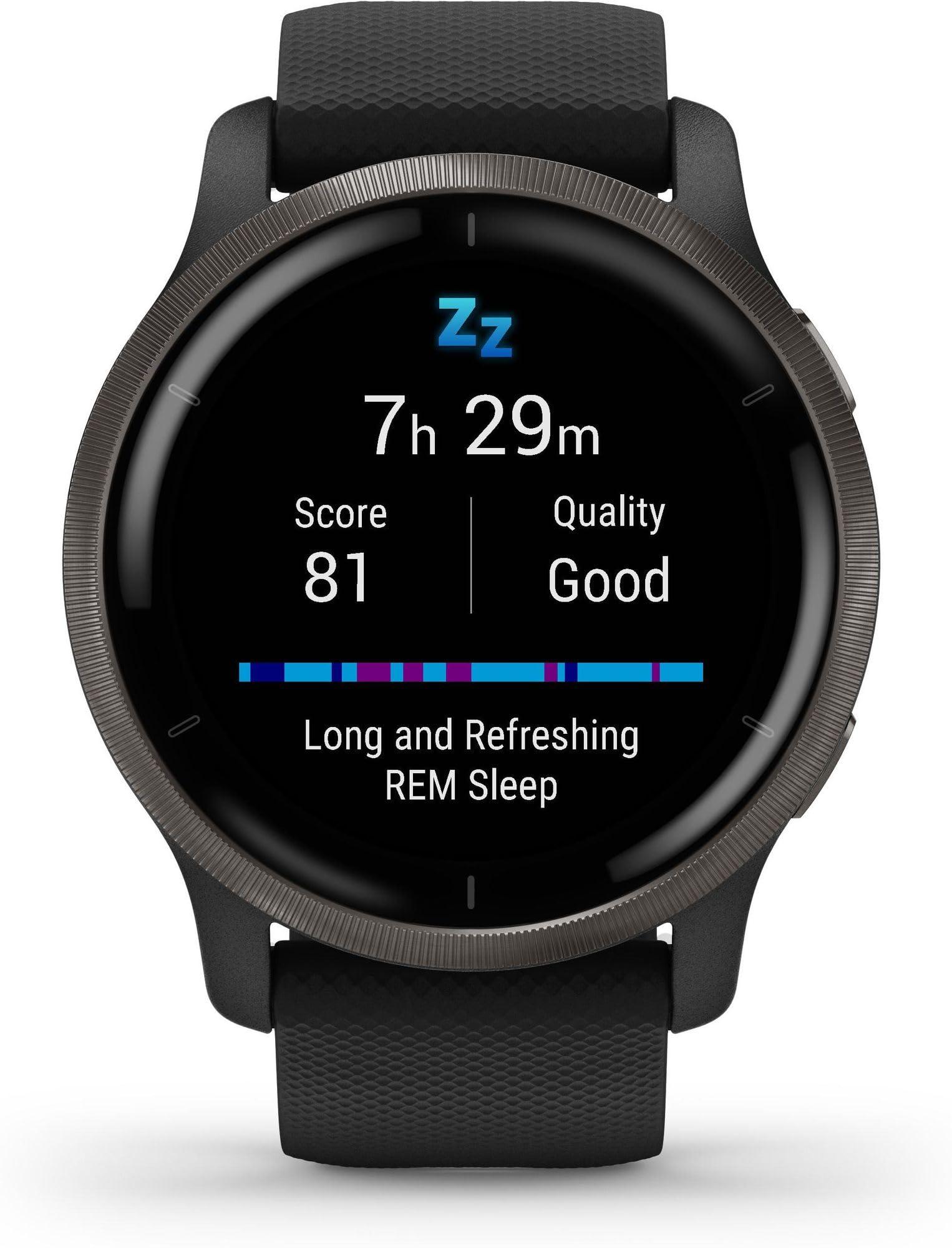 Garmin Venu 2 - Montre connectée GPS Multisports avec écran AMOLED, autonomie Longue durée (11 Jours) – Gris avec Bracelet Noir - Boîtier 45 mm 45mm Élégant Noir