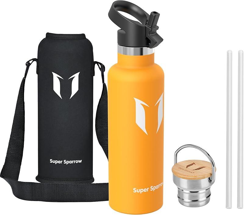 Super Sparrow Gourde Isotherme - Bouteille Isotherme - 500ml/750ml/1L - Étanche Sport Gourde INOX Bouche Standard - Gourde Enfant sans BPA- Pour Plein Air & Quotidien - Avec 2 Bouchons