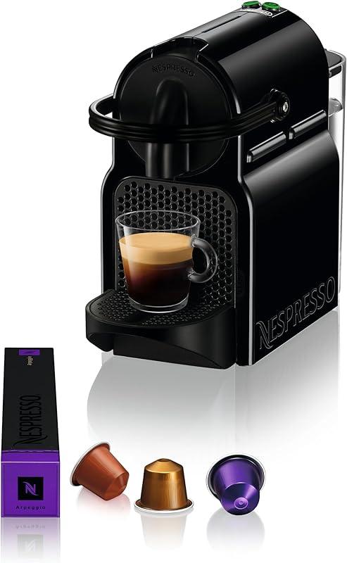 Nespresso De'Longhi Machine à Café Inissia Noir, 19 Bars + Kit de Bienvenue, Design Compact, Arrêt Automatique, EN80.B