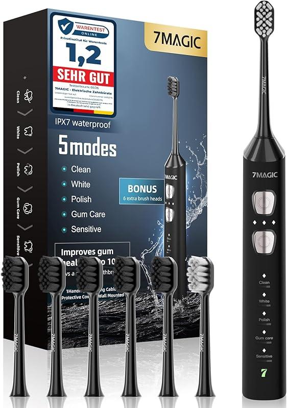 Brosse à Dent Électrique, Brosse a Dent Sonique, Brosse a Dent Electrique - 3 Intensités 5 Modes, 40000VPM, IPX7, Brosse à Dents Électrique Ultrasoniques Autonomie de Batterie de 180 Jours, Noir