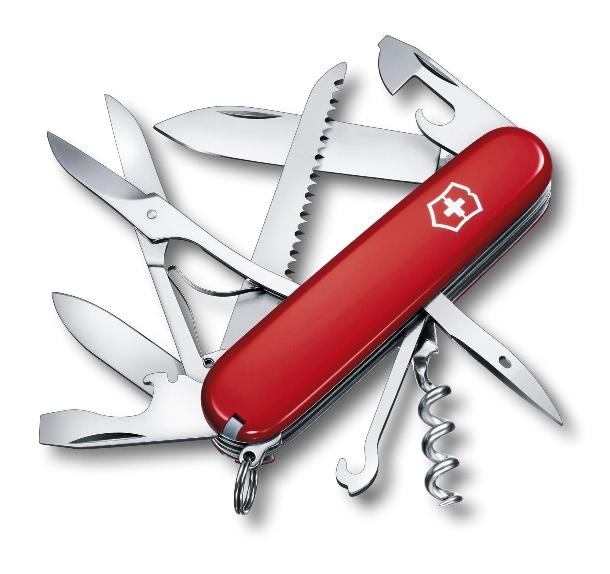 Victorinox, Huntsman, Couteau de Poche Suisse, Multifonction, Léger, 15 Fonctions, Grande lame, Tire-bouchon, Ouvre-boîtes Rouge Transparent