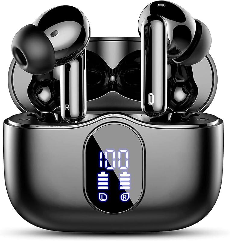 Btootos Écouteurs Bluetooth 5.3, Écouteur sans Fil avec 4 ENC Réduction Antibruit Mic Casque Bluetooth Hi-FI Son Stéréo, 36 Heures Durée de Lecture, IP7 Etanche, Écran LED, Contrôle Tactile
