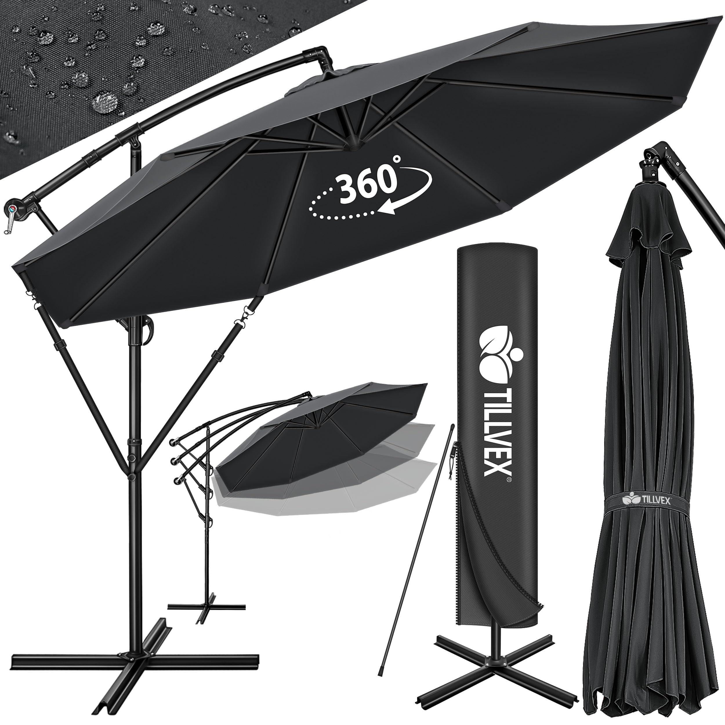 tillvex Parasol déporté hexagonale 3M avec manivelle | Pare-soleil avec pied | Protection UV en aluminium pour le jardin | Parasol à manivelle pour le marché déperlant 300 cm Anthracite