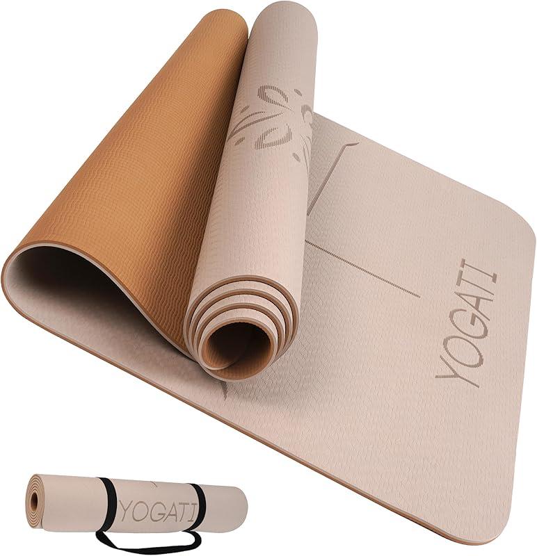 YOGATI - Tapis Yoga Antidérapant et Epais. Tapis de Yoga avec des repères d’alignement du Corps. Tapis de Sport pour Adultes et Enfants. Tapis de Gym idéal pour Pilates et Fitness. Yoga mat