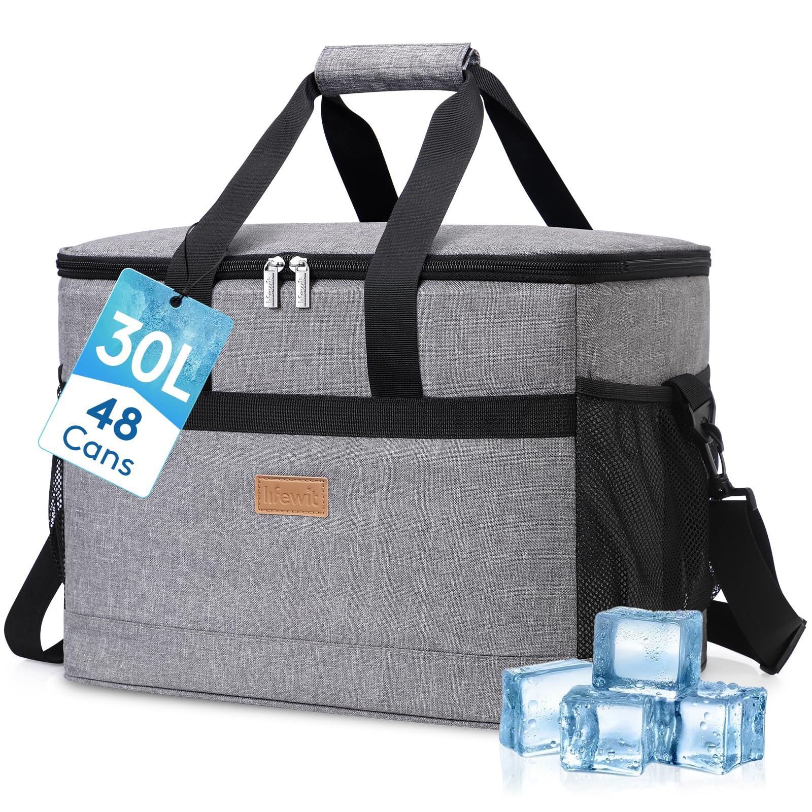 Lifewit Sac Isotherme 30L, Grand Format Glaciere Souple Isothermes, Portable Sacs Isotherm Courses Surgelés pour Voyage, Pique Nique, Camping, Plage, Gris Gris 30L