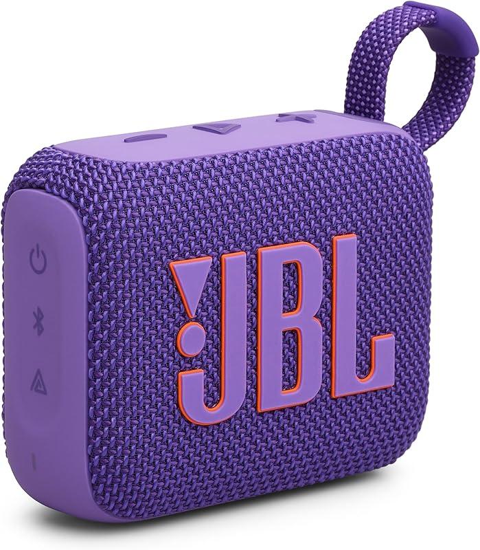 JBL GO 4, Enceinte Bluetooth ultra-portable, son JBL Pro, basses percutantes, 7 heures d'autonomie, fonction Playtime Boost, résistante à l'eau et à la poussière IP67, violet