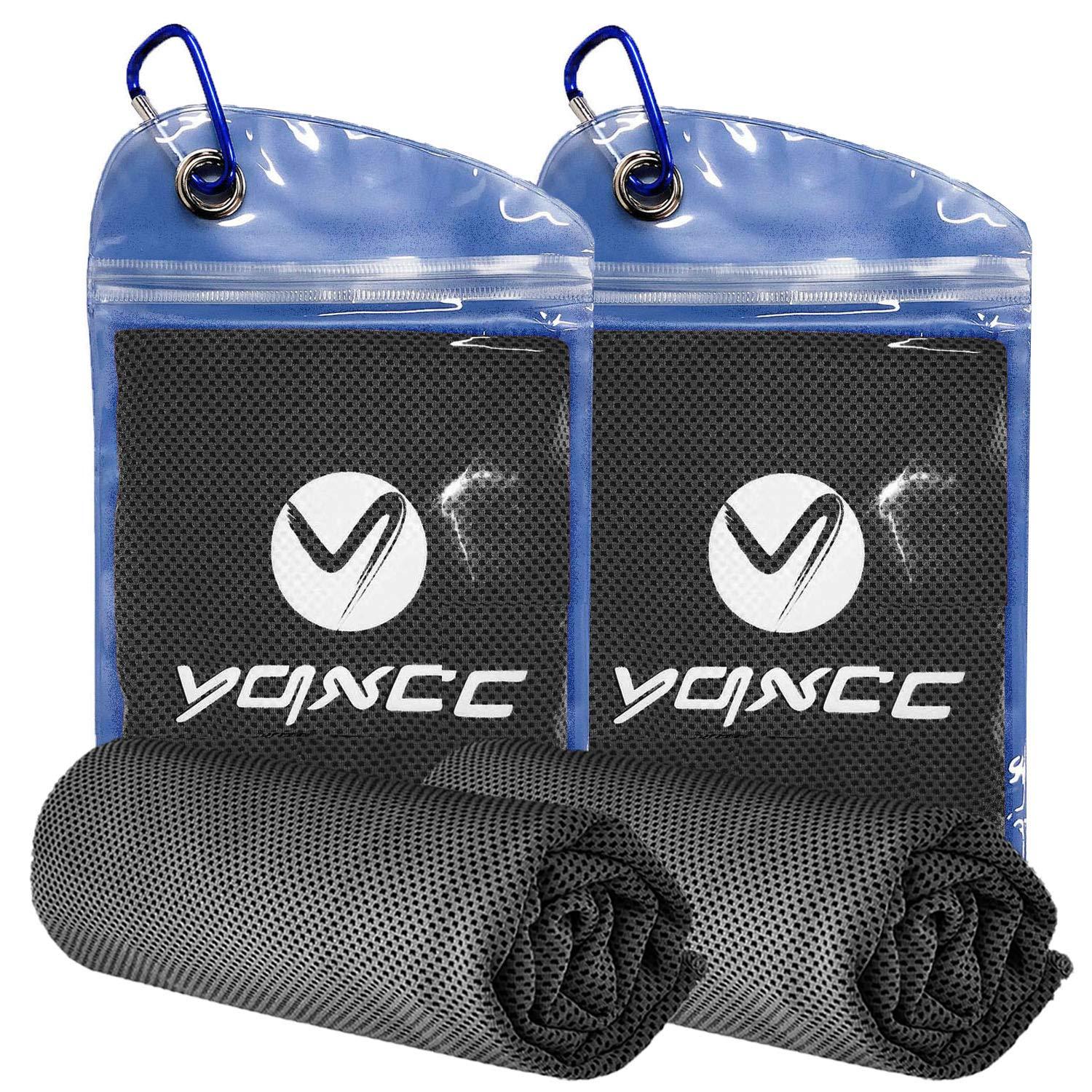 YQXCC Lot de 2 serviettes rafraîchissantes en microfibre pour un refroidissement instantané, parfaites pour le yoga, la plage, le golf, les voyages, la gym et le sport 120 x 30 cm 2 Gris Foncé