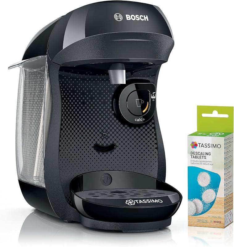 Bosch Machine à café multi-boissons Tassimo Happy friendly, TAS102EA, plus de 70 boissons chaudes, OneTouch, cafétière à dosettes, Intellibrew, pastilles de détartrage, noir
