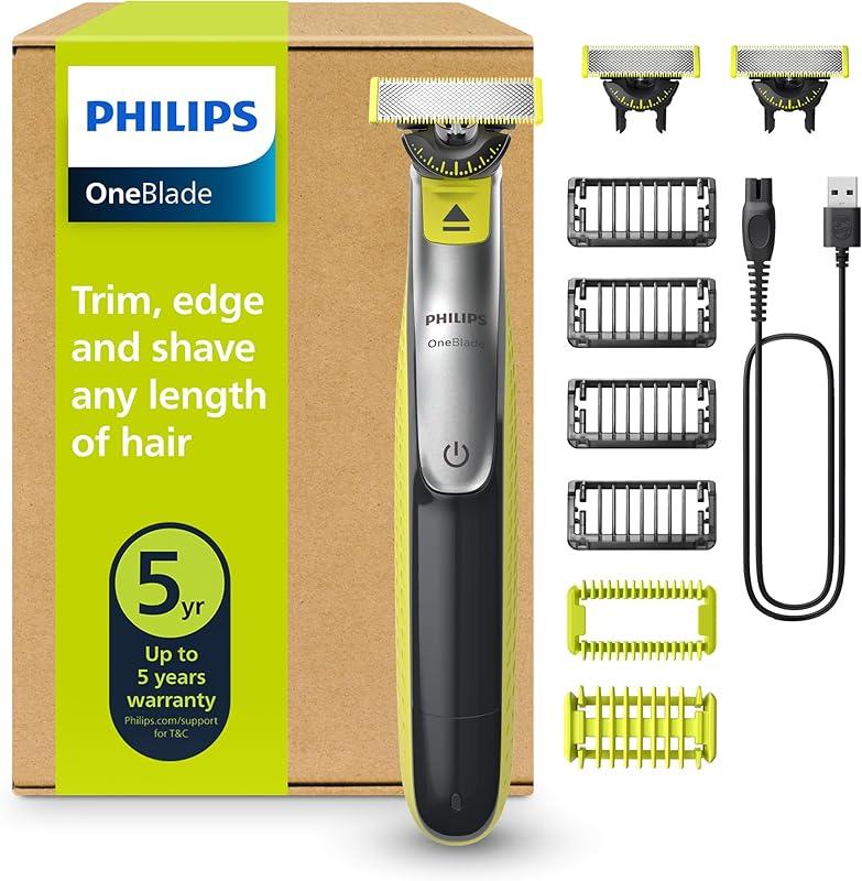 Philips OneBlade 360 Authentique Visage + Corps - Tondeuse à barbe électrique, tondeuse corps et rasoir avec technologie de lame 360, 2 lames 360, 4 sabots barbe de 3 jours, 1 kit Corps, QP2834/31