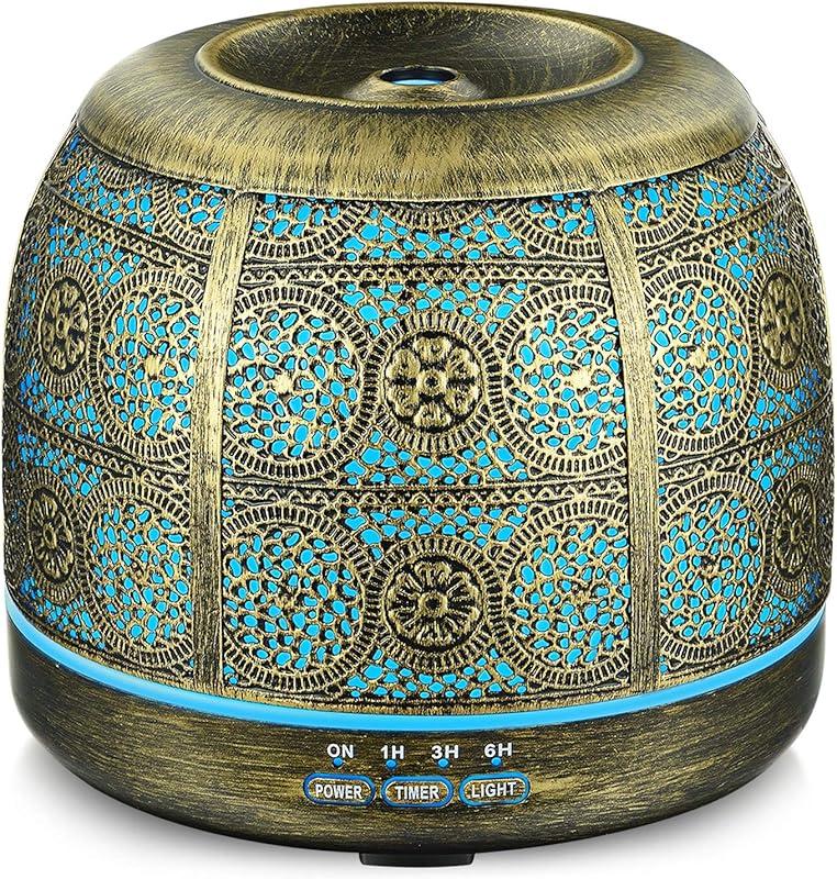 SALKING Diffuseur d'Huile Essentielle, 500ml Ultrasonique Diffuseur Huiles Essentielles Electrique, Humidificateur d'air avec 7-Couleurs Changeantes Arrêt Automatique pour Chambre/Spa/Yoga/Massage