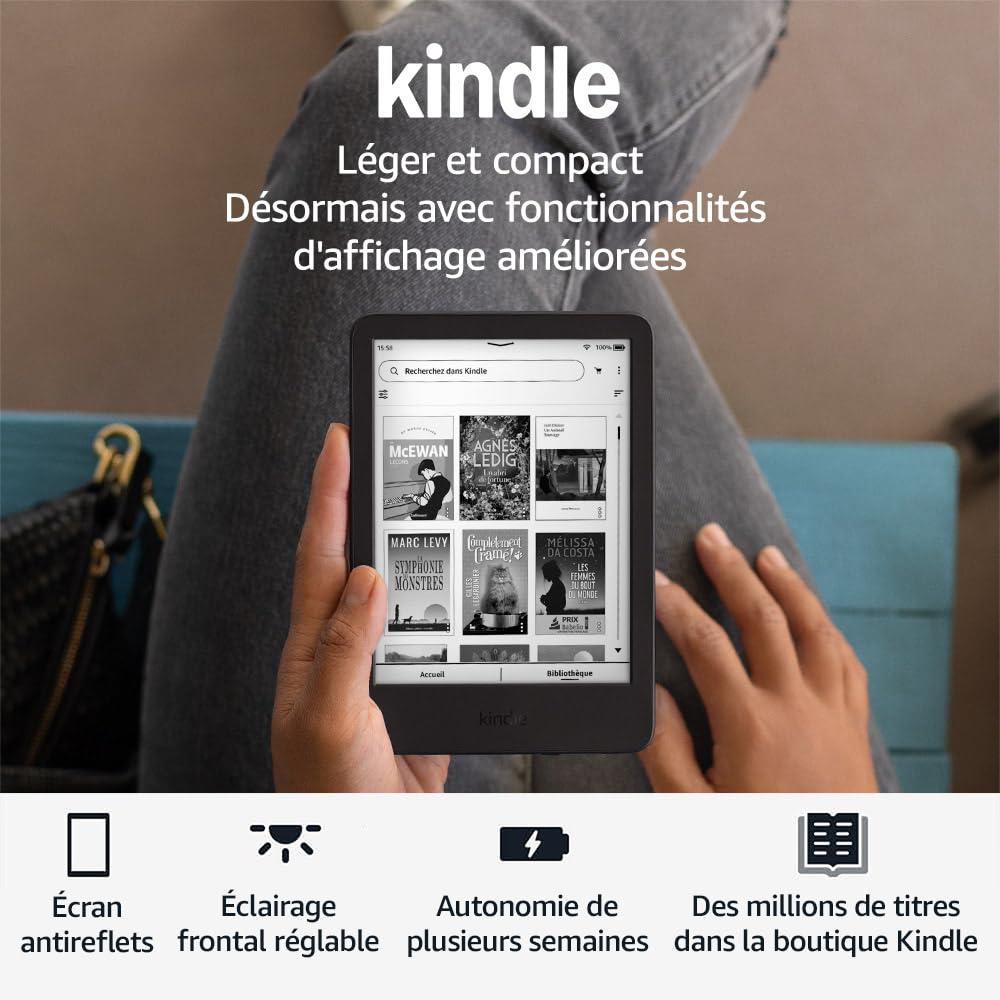 Amazon Kindle (Nouvelle génération) - Le plus léger et compact, avec écran antireflets, changements de page plus rapides et éclairage avant réglable - 16 Go - Avec publicités - Noir Noir Avec publicités — vue 1