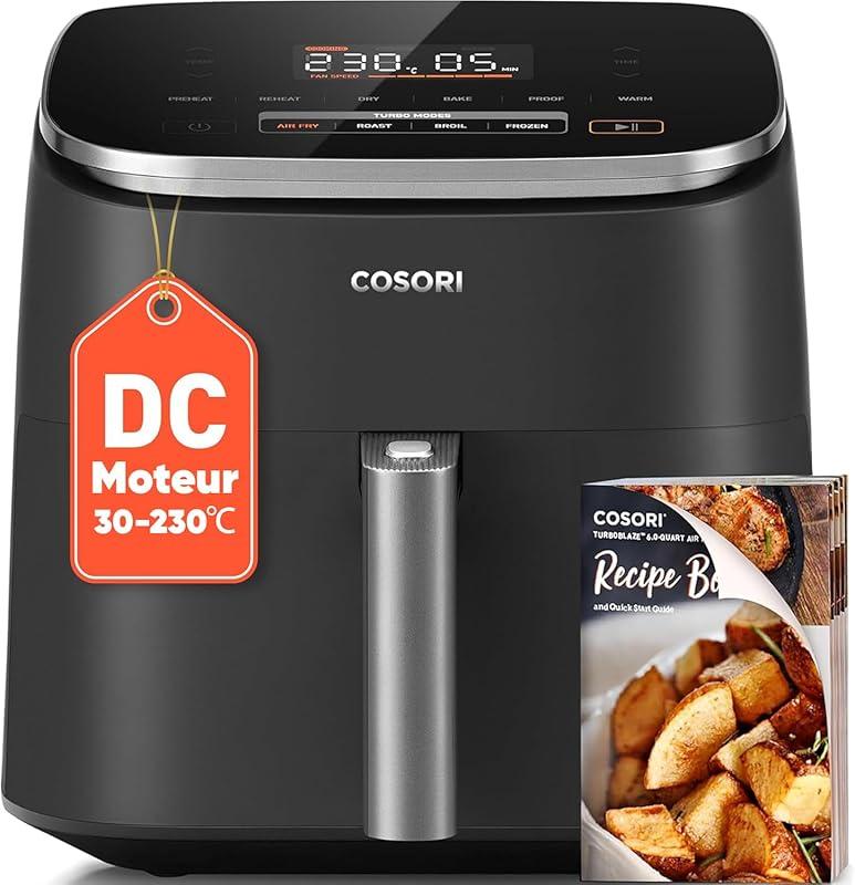 COSORI Air Fryer 6L TurboBlaze, Friteuse sans Huile 9-en-1, Moteur DC 5 Vitesses, Compacte, 53dB Silencieuse, -64% d'Énergie, Panier Antiadhésif Lave-Vaisselle, Jusqu'à 3-5 Personnes, 30-230°C