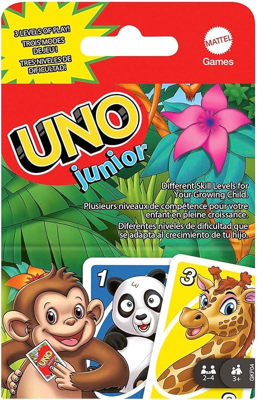 Mattel Games UNO Junior, Jeu De Cartes Familial pour Enfants Et Adultes, Jeu De Société pour Soirée Jeux en Famille Ou en Voyage, 2 À 4 Joueurs, Jouet pour Enfant de 3 Ans et Plus, GKF04